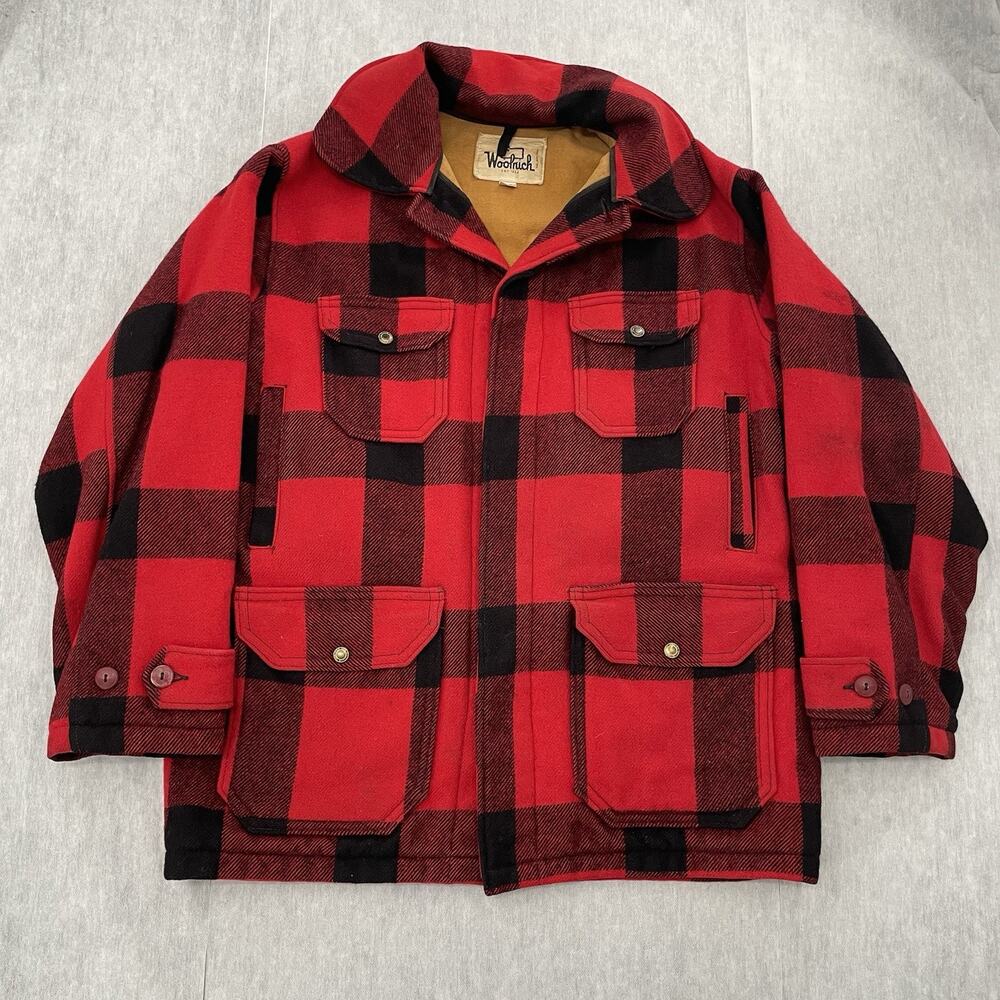 VINTAGE Woolrich Hunting Jacket Adult 40 Wool Mackinaw Buffalo Plaid Coat Mens